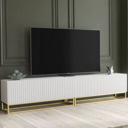 Creative Furniture Ripple Duo TV Unit 200cm - White with Fluted Doors - thumbnail 6