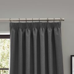 Furn Dawn Blackout Pencil Pleat Curtain Pair in Charcoal - Size: 117 cm width x 183 cm drop - thumbnail 2