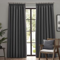 Furn Dawn Blackout Pencil Pleat Curtain Pair in Charcoal - Size: 117 cm width x 183 cm drop