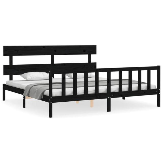 Berkfield Home Bed Frame with Headboard Black 200x200 cm Solid Wood - image 1