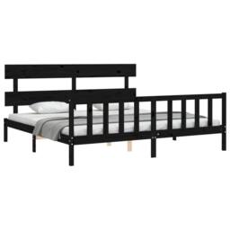 Berkfield Home Bed Frame with Headboard Black 200x200 cm Solid Wood - thumbnail 4