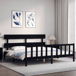 Berkfield Home Bed Frame with Headboard Black 200x200 cm Solid Wood - thumbnail 3