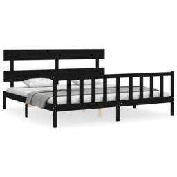 Berkfield Home Bed Frame with Headboard Black 200x200 cm Solid Wood - thumbnail 1