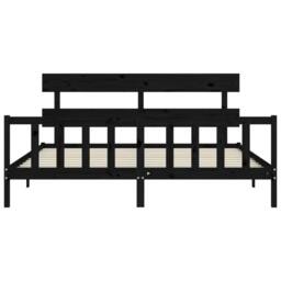 Berkfield Home Bed Frame with Headboard Black 200x200 cm Solid Wood - thumbnail 6