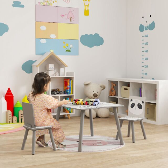 ZONEKIZ Kids Table & Chairs, Children Desk with Two Chairs, Three Piece in Grey - image 1