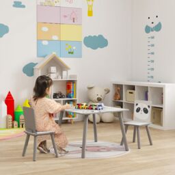 ZONEKIZ Kids Table & Chairs, Children Desk with Two Chairs, Three Piece in Grey