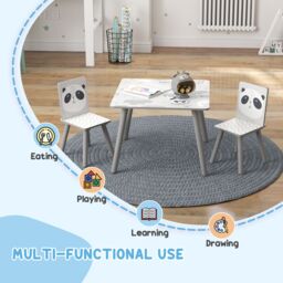 ZONEKIZ Kids Table & Chairs, Children Desk with Two Chairs, Three Piece in Grey - thumbnail 4
