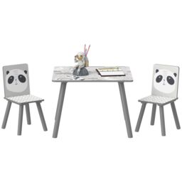 ZONEKIZ Kids Table & Chairs, Children Desk with Two Chairs, Three Piece in Grey - thumbnail 2