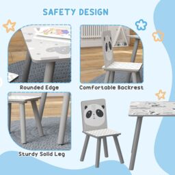 ZONEKIZ Kids Table & Chairs, Children Desk with Two Chairs, Three Piece in Grey - thumbnail 5