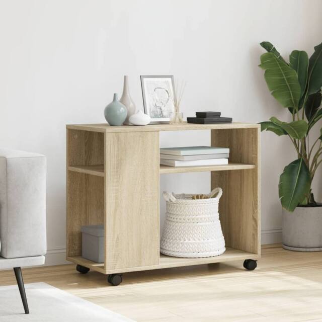 Berkfield Home Side Table with Wheels Sonoma Oak 70x35x60 cm Engineered Wood in Light Tan - Size: 70 x 35 x 60 cm - image 1