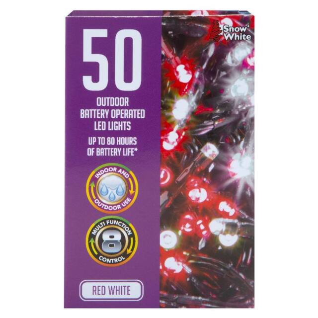 VFM e-Store Christmas Cold White & Red String Lights 50 Bulbs 5m 30cm Lead X 1 - image 1