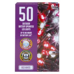 VFM e-Store Christmas Cold White & Red String Lights 50 Bulbs 5m 30cm Lead X 1