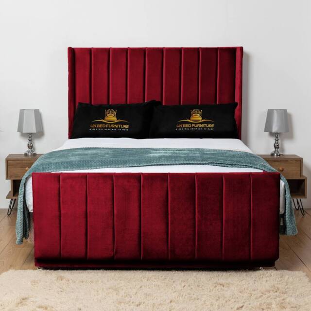 UK Bed Furniture Seoul Wingback Divan Bed Base with 54 Inch Headboard - No Storage in Maroon - Size: Super King - image 1