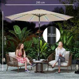 OUTSUNNY 3 m Garden Parasol Umbrella with LED Lights, Patio Umbrella in Beige - Size: 3m x 3m - thumbnail 3