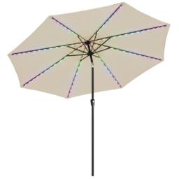 OUTSUNNY 3 m Garden Parasol Umbrella with LED Lights, Patio Umbrella in Beige - Size: 3m x 3m - thumbnail 2