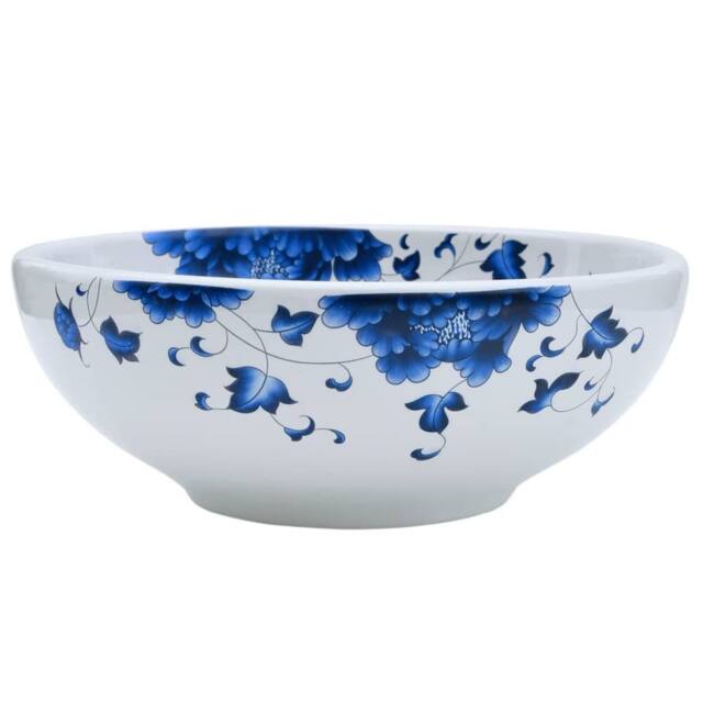 Berkfield Home Countertop Basin White & Blue Round Œ¶41x14 cm Ceramic - Size: 41x14 cm - image 1