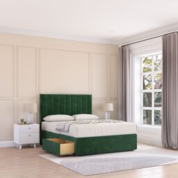 "Sloomy Kansas Divan Bed Base 2 Drawers & 26"" Struts Headboard in Emerald - Size: Super King"