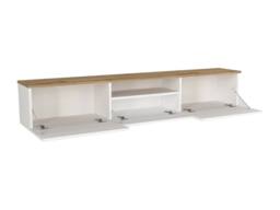 Vente-unique Wall-Mounted TV Unit With 3 Doors & 1 Niche - White & Natural in Light Oak - thumbnail 8