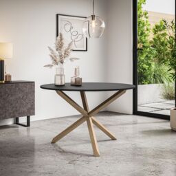 More4Homes Malvern Round Dining Table & Chairs - Black Table Top w Solid Oak Legs + Maya Boucle Dining Chair Set Of 4 in Ivory - thumbnail 2