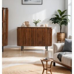 Indian Hub Slatted Large 2 Doors Sideboard - Mango Wood - L40 x W135 x H85 cm in Brown - thumbnail 4