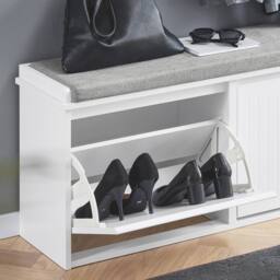 SoBuy Slim Entrance Bench - Lift-Down Storage Compartment in White - thumbnail 8