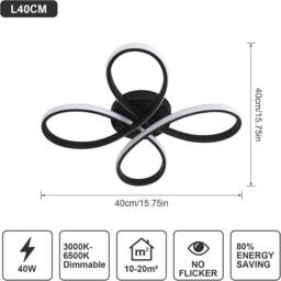 Goeco LED Ceiling Light Dimmable, 40W, 40cm, Black, for Bedroom, Living Room in Black - thumbnail 5