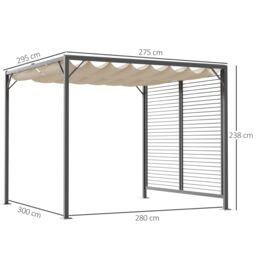 OUTSUNNY 3 x 2.8m Metal Pergola Patio Sun Shelter Grape Tent Retractable Canopy Gazebo in Beige - thumbnail 3