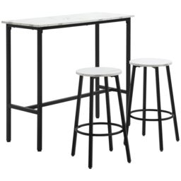HOMCOM 3 Piece Bar Table Set for 2 with Stools Steel Frame Footrest White - thumbnail 2