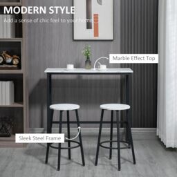 HOMCOM 3 Piece Bar Table Set for 2 with Stools Steel Frame Footrest White - thumbnail 6
