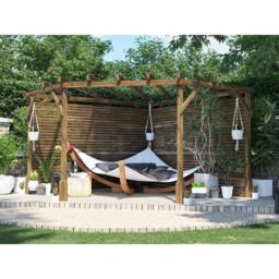 Dunster House Wooden Corner Pergola 3m x 3m with Slats & Trellis, Utopia Diamond in Brown - thumbnail 6