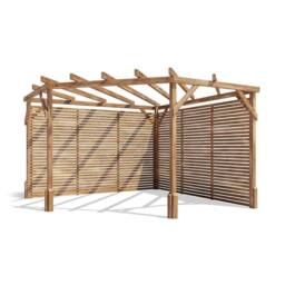 Dunster House Wooden Corner Pergola 3m x 3m with Slats & Trellis, Utopia Diamond in Brown