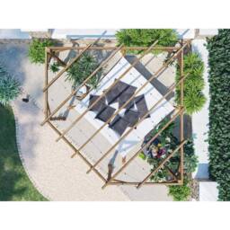 Dunster House Wooden Corner Pergola 3m x 3m with Slats & Trellis, Utopia Diamond in Brown - thumbnail 3