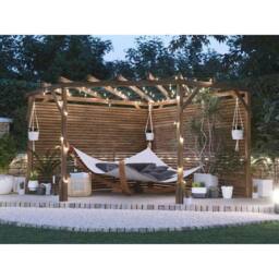 Dunster House Wooden Corner Pergola 3m x 3m with Slats & Trellis, Utopia Diamond in Brown - thumbnail 2
