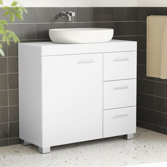 SONGMICS Pedestal Under Sink Bathroom Storage Cabinet with 3 Drawers & 2 Compartments in White