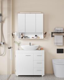 SONGMICS Pedestal Under Sink Bathroom Storage Cabinet with 3 Drawers & 2 Compartments in White - thumbnail 6