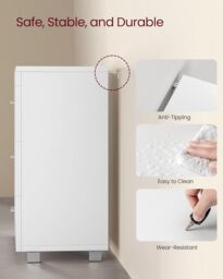 SONGMICS Pedestal Under Sink Bathroom Storage Cabinet with 3 Drawers & 2 Compartments in White - thumbnail 4