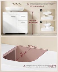 SONGMICS Pedestal Under Sink Bathroom Storage Cabinet with 3 Drawers & 2 Compartments in White - thumbnail 5