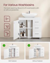 SONGMICS Pedestal Under Sink Bathroom Storage Cabinet with 3 Drawers & 2 Compartments in White - thumbnail 9