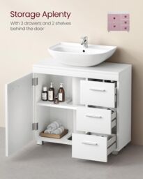 SONGMICS Pedestal Under Sink Bathroom Storage Cabinet with 3 Drawers & 2 Compartments in White - thumbnail 7