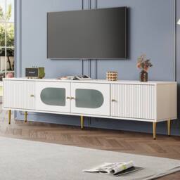 Rolipo Modern White TV Stand for 70 Inch TV with Glass Doors 170cm - thumbnail 5