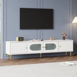 Rolipo Modern White TV Stand for 70 Inch TV with Glass Doors 170cm - thumbnail 6