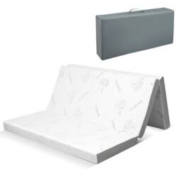 Gymax Double Size Folding Mattress Cool Gel Memory Foam With Bamboo Mesh Cover in White