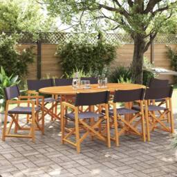 Berkfield Home 8 Piece Folding Garden Chairs Dark Grey Fabric - thumbnail 1