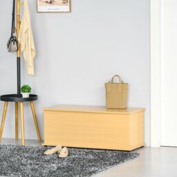 HOMCOM Box Chest With Lid Ottoman Storage Keepsake Cabinet Chipboard in Brown - thumbnail 1