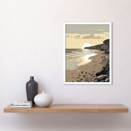 "Artery8 Wall Art Print Sunrise Walk on Filey Beach Coastal Art Framed in White - Size: W12"" x H16""" - thumbnail 2