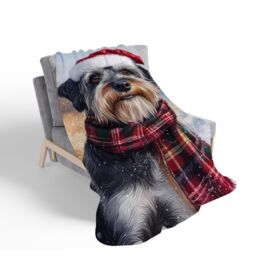 Warren Reed - Designer Christmas Schnauzer Sherpa Blanket in Grey - Size: Large - thumbnail 2