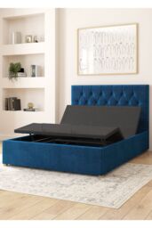 Aspire Olivier Electric Adjustable Bed Upholstered in Plush Velvet Fabric with Pocket Sprung Mattress UK Made in Navy - Size: Single - thumbnail 4