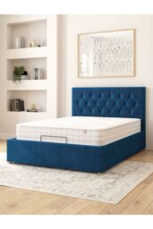 Aspire Olivier Electric Adjustable Bed Upholstered in Plush Velvet Fabric with Pocket Sprung Mattress UK Made in Navy - Size: Single - thumbnail 2
