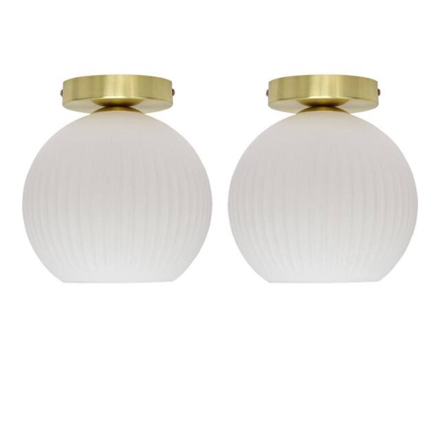 First Choice Lighting Set of 2 Betchley - White Glass Satin Brass Ceiling Light Fittings - image 1