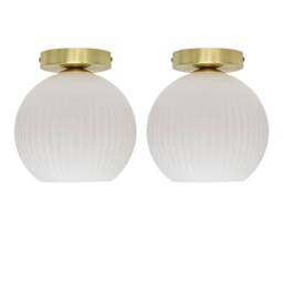 First Choice Lighting Set of 2 Betchley - White Glass Satin Brass Ceiling Light Fittings